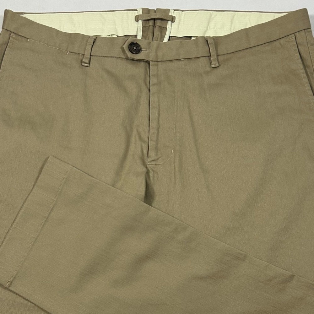 Proper Cloth Chino Pants Mens 37‎ Khaki Japanese Cotton Tencel Slub Twill